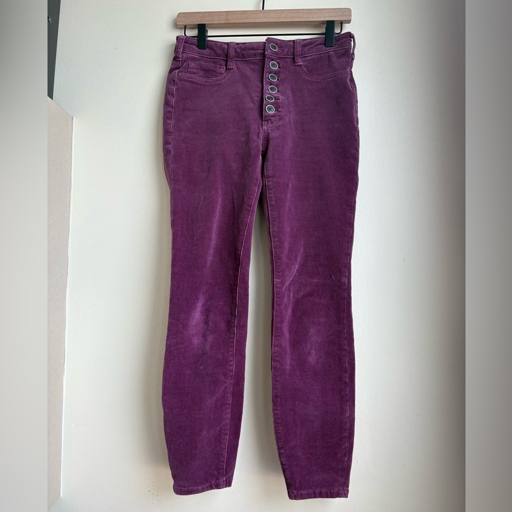 Anthropologie Pilcro Purple High Rise Skinny Corduroy‎ Button Fly Pants 27